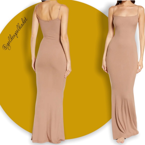 Skims Ribbed Long Slipdress NWT Size Lg Sienna Color